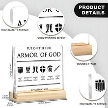 1Pc Armor Of God Bible Verse Acrylic Plaque - Inspirational Ephesians 6:10 Christian Decor For Home Office - Scripture Ornament Religious Gift Women Christmas Present Easter Birthday Pastor Appreciation Home Decoration - Black-a - View 3