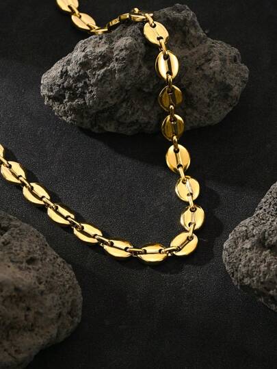 قلادة سلسلة طول 60 سم من الفولاذ المقاوم للصدأ المطلي بالذهب عيار 18 قيراط بعنصر حبة القهوة، هدية للرجال للمناسبات الخاصة