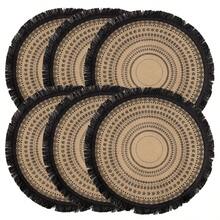 1/4/6pcs Geometric Round Placemats, 14.96 Inches - Rustic Woven Jute Placemats With Tassel Decor, Suitable For Dining Room And Kitchen Table Decoration, Black