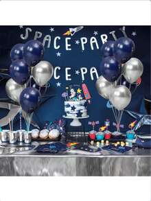 31pcs Navy Blue And Silver Balloons - 10 Inch Metallic Navy Blue And Silver Thickened Chrome Metallic Inflatable Balloons, Suitable For Birthday, Wedding, Baby Shower, Holiday, Carnival Party Decoration - Multicolor - View 3