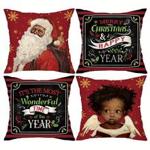 1pc 18x18in Christmas Pillow Cover, Vintage Santa Claus & Angel Holiday Cushion Cover, Hand Wash Striped Zipper Polyester Pillowcase, Suitable For Home And Outdoor Decor, Holiday Porch And Sofa Decor, Pattern Placement Random, Pillow Insert Not Included