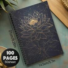 1 cuốn sổ tay xoắn ốc hình hoa sen - 100 trang, 14,73x10,92 cm, Trường năng lượng thiêng liêng, Thiền, Yoga, Sổ kế hoạch truyền cảm hứng tâm linh với điểm nhấn màu vàng trên nền tối, Dùng cho văn phòng & đồ dùng, Sổ tay thiền | Thiết kế hoa sen | Sổ tay giấy - A - Xem 2