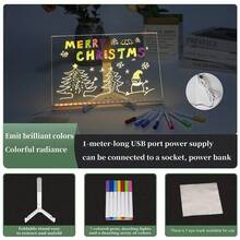 Pizarra de notas con luz LED acrílica y soporte, adecuada para oficina, escuela y uso doméstico, regalo ideal para cumpleaños, vacaciones y Navidad (color del soporte aleatorio), incluye 7 marcadores de colores (color aleatorio), paño borrador de color aleatorio - Multicolor - Ver 10