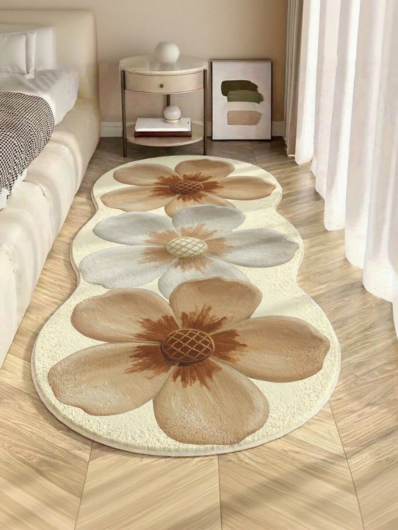 1 قطعة سجادة زخرفية ثلاثية الأزهار غير متماثلة، دي...