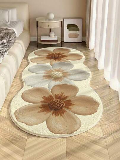 1 块不对称 3 朵花装饰地毯，卧室装饰，小地毯，客厅地毯，可水洗，厚毛绒地毯，适合秋冬季
