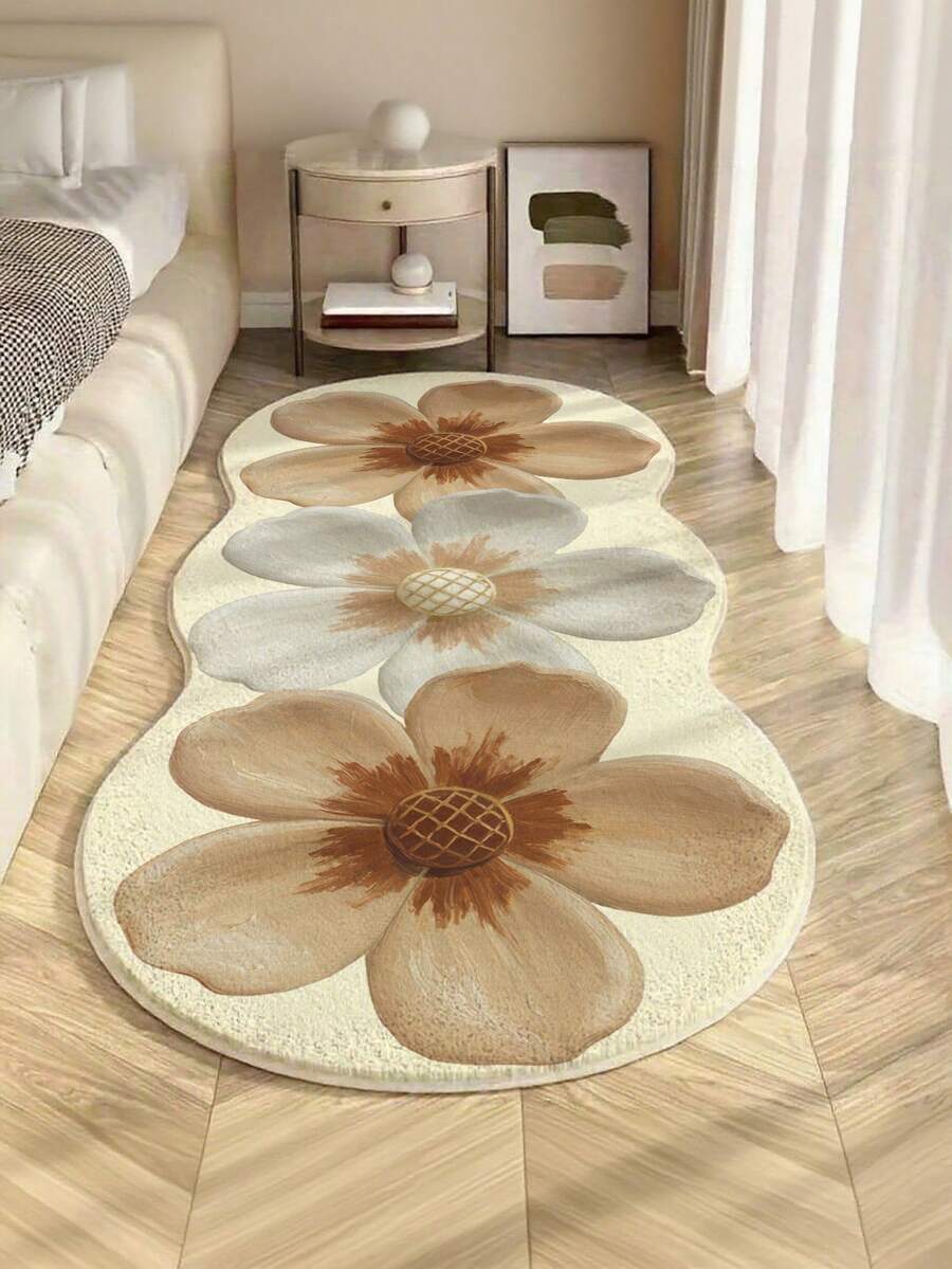 1 pezzo Tappeto decorativo asimmetrico a 3 fiori, decorazione per camera da letto, tappetino piccolo, tappeto per soggiorno, lavabile, tappeto in peluche spesso, adatto per autunno/inverno