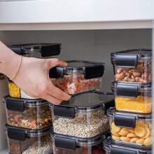 1pc Airtight Food Storage Container, Clear Plastic With Easy Lock Lid, Suitable For Grains, Rice, Pasta, Flour, Sugar, Kitchen Supplies Storage,