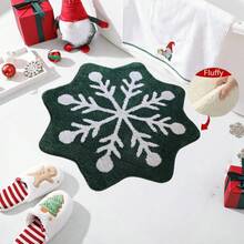 1pc Green Snowflake Christmas Bathroom Mat Kitchen Mat Door Mat, Soft Fluffy Faux Cashmere Material, Printed Carpet, Christmas Indoor Home Decor, Christmas Gifts, Christmas Home Decorations, Non-Slip Carpet Door Mat, Bathroom Small Rug - Non-Slip, Machine Washable, Faux Cashmere Bathroom Small Rug, Perfect For Bathroom Or Bedroom Decor, Bathroom Christmas Decor And Accessories, Suitable For Home Entrance Decor, Christmas Party - Multicolor - View 8