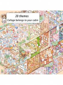 1 Book 56 Sheets 20 Designs No-Cut 3D Micro Landscaping Stickers, Layered Stereoscopic Visual Micro DIY Journal Stickers, Creative Decorative Materials,School Supplies,Back To School - Multicolor - View 10