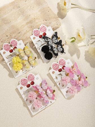 6pcs/Set New Butterfly Hair Clips & Hair Ties Set, Cute Kids Hair Accessories, Children's Hair Decor Gift Set, Suitable For Birthday Gift, Kids Hair Accessories Storage
