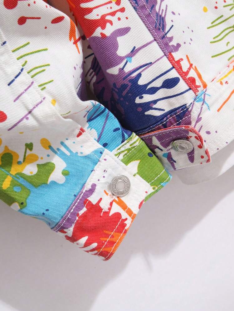 Chaqueta de mezclilla con estampado de graffiti de moda para hombres, otoño - Multicolor - Añade 8