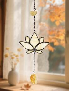 1pc Handmade Boho Lotus Flower Stained Glass Suncatcher Window Hanging Decor With Crystal Pendant Spiritual Meditation Ornament Vintage Style Iridescent Sunlight Catcher For Home Garden Yoga Room Balcony Gift