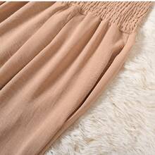 Women High Waist Straight Leg Loose Solid Color Pleated Trousers - Khaki - View 8