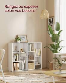 VASAGLE Bibliothèque, Étagère, Meuble de Rangement avec 5 Compartiments, Étagère sur Pied, Bibliothèque Cubique, pour Salon, Bureau, Salle à Manger, Blanc Nuage - Blanc - Voir 3