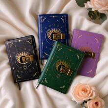 A5 Vintage Sonnenmuster Notizbuch mit Schloss, unisex, nachfüllbar, 224 nummerierte Seiten, Lernmaterial, Schulanfang - A5 - Übersicht 4