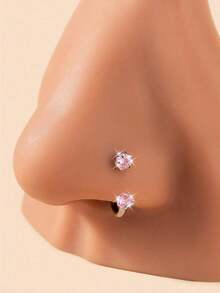 6/2 件马蹄形鼻环配 L 型鼻钉，不锈钢粉色彩虹 CZ 鼻环，银金内螺纹马蹄形鼻环，女士唇眉螺旋耳洞饰品，四季佩戴，礼物 - 彩色 - 查看 4