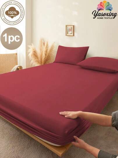 1 pieza Sábana ajustable de 100% algodón color vino tinto/borgoña, de bolsillo profundo, suave y transpirable, protector de colchón para dormitorio, todo el año, cómodo, para cama individual, doble, king, queen, con bolsillo profundo de hasta 30 cm, ropa de cama para dormitorio