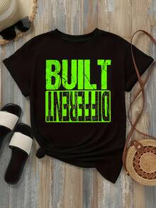Women's T-Shirt Casual Loose Fit Black White Options Neon Green BUILT DIFFERENT Print Graphic Tee Summer Daily Wear Shirts Summer Tops Graphic Tees Summer Outfits For Women Graphic Tees Women Crop Tops Tops For Women  Vintage Cotton Cute  Clothes Women - 黑色 - 查看 2