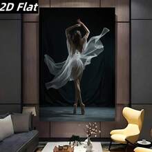 2D Flat, 1pc Ballet Girl In White Dress Elegant Dance Movement Modern Abstract Art Painting - Wrapped Wooden Frame Canvas Wall Decor, Classic Art Deco Style With Dark Blue Background, Indoor/Outdoor Hook Installation For Home, Office, Bathroom - Perfect Gift For Christmas, Halloween, Housewarming - Durable Framed Ballet Wall Art, 2D Flat, Christmas Decor - Multicolor - View 4