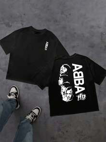 T-shirt con ritratto di musica da band, maglietta da uomo con stampa fronte-retro, alla moda, casual, scollo tondo, 220 g/m2, puro cotone (1 pezzo)