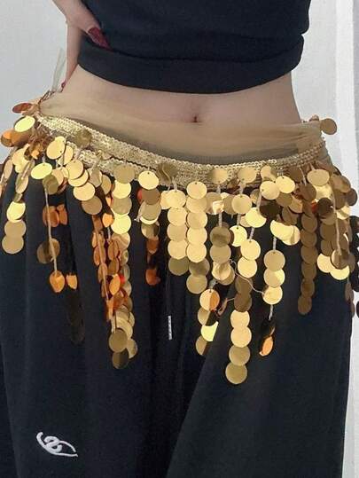 爵士舞铜锣亮片流苏腰带 舞蹈腰部搭配装饰 街舞臀巾腰链