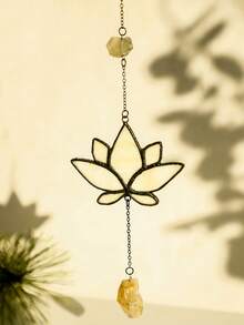 1pc Handmade Boho Lotus Flower Stained Glass Suncatcher Window Hanging Decor With Crystal Pendant Spiritual Meditation Ornament Vintage Style Iridescent Sunlight Catcher For Home Garden Yoga Room Balcony Gift