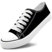 Haifago Low Top Black Lace Up Casual Canvas Sneakers For Women, Comfortable Lightweight Classic Fashion Sneakers Popular 2025,Tennis Shoes,Suitable For Daily Wear, Indoor, Outdoor, Work.Black Shoes - 黑色 - 查看 3