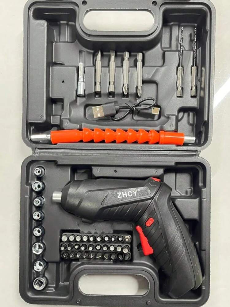 多功能电动螺丝刀，多件套冲击钻，电钻，家用迷你手枪钻，锂离子电动工具，适用于家庭安装、家电维修、木工钻孔，可旋转机身带 LED 工作灯，可充电 - 豪华盒装 - 彩色 - 查看 11
