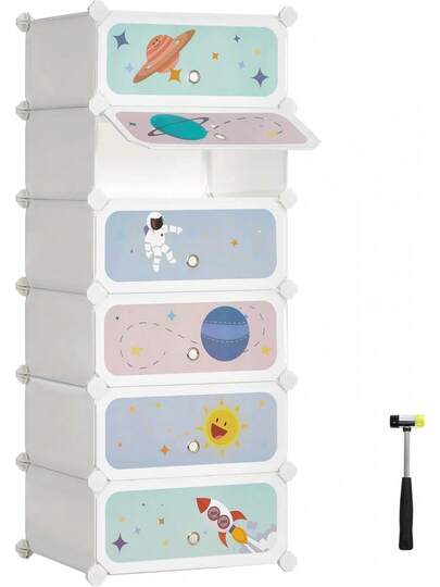 Estantería Infantil de 6 Cubos, Zapatero Infantil, 43 x 31 x 105, Armario, para Ropa, Juguetes, Blanco MLPC904W01