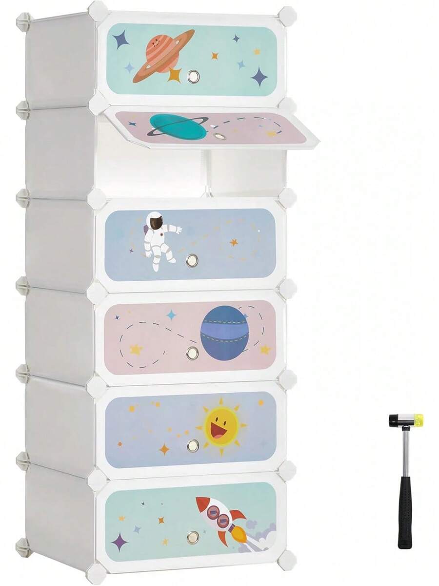 Estantería Infantil de 6 Cubos, Zapatero Infantil, 43 x 31 x 105, Armario, para Ropa, Juguetes, Blanco MLPC904W01 - Blanco Nube - Ver 1