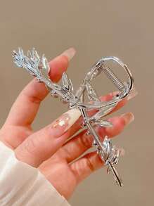 1 件装大号金属竹叶形发夹，适合女士，具有别致的中国风设计，后脑勺发夹，适合马尾辫或发髻，优雅，发饰，爪夹，发夹，发夹