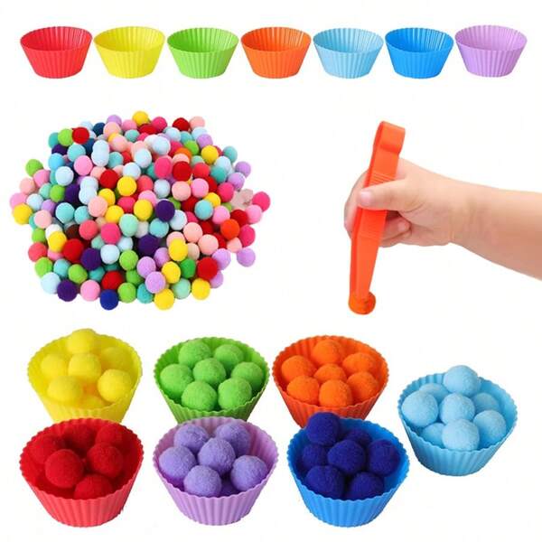 1 Set Kids Pom Pom Sorting Toys, Learning Counting, Fine Motor Skills Training, Concentration Improvement, Educational Toys