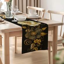 Set de 1/4/10 buc. alergător de masă cu model floral platinat și șervețele, alergători din material textil pentru decorul mesei de sărbători, decor pentru casă, cadouri, set de alergători de masă și șervețele potrivite pentru sărbători în interior și în exterior, petreceri sezoniere, decor pentru masa de bucătărie și sufragerie, decorare pentru masa de petrecere, alergători de masă pentru camera de acasă