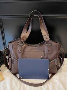 Bolso de hombro de mujer de gran capacidad de unicolor, bolso de mujer de gran capacidad con textura de moda, bolso de mano grande, bolso de hombro y cruzado personalizado para mujer, adecuado para uso diario y universidad, adecuado para salir, compras, regalos, viajes, ir y venir