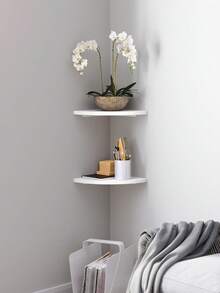 Estante flotante de pared de esquina de madera blanca de 15 cm, estante de almacenamiento y exhibición montado en la pared para accesorios de TV, monitor, altavoz, decodificador, consola de juegos - Multicolor - Ver 6