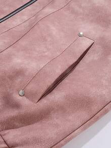 Men's Autumn Casual Fashionable Loose PU Leather Jacket With Side Pockets, Ribbed Cuffs And Hem, Soft And Comfortable Turndown Collar Zip-Up Outerwear