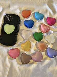 1个纯色心形可折叠便携手机支架，兼容、安卓智能手机，生日/礼物，推拉式手机支架，手机配件 - 彩色 - 查看 1