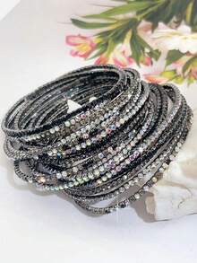 12pcs Set Fashionable White Crystal Elastic Bracelets For Women, Suitable For Parties - Elastic Bracelet - View 37