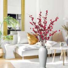 Artificial Cherry Blossom Flowers Realistic Fake Plum Blossom Floral For Home Decor - 紅色 - 查看 4