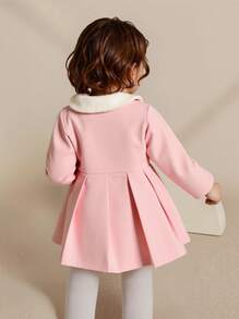 SHEIN Elladie kids 女宝宝蓬松领蝴蝶结装饰风衣，秋冬