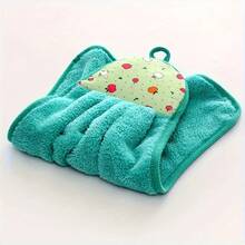 1PCS Decorative Kitchen Hand Towel With Apple Print, Turquoise Microfiber, Hanging Loop Design