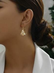 1 对时尚水钻圣诞树吊坠耳环，百搭，适合女性派对、圣诞节、休闲装 - 金色 - 查看 2