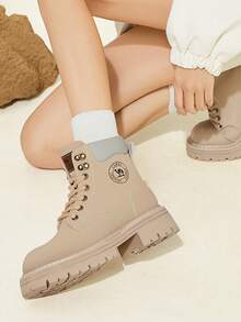 CAMEL CROWN 女士休闲运动鞋，新款秋冬黄色靴子，真皮黄色蜜蜂靴，户外徒步工作靴