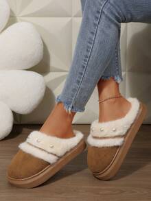 Pantofole termiche calde per ragazze, abbigliamento casual da casa, antiscivolo, resistenti agli odori, suola spessa, calde e alla moda per uso esterno, con fodera termica, autunno/inverno