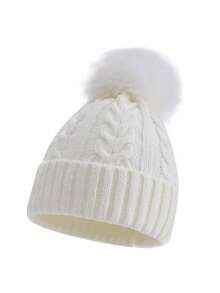 1 件婴儿针织帽，带绒球，适合幼儿男孩和女孩的温暖无檐小帽，秋冬 - 1PC - 查看 17