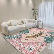 1pc Luxury Vintage Tiger & Floral Striped Totem Area Rug, Soft Faux Wool Wild Animal Farmhouse Style Washable Decorative Carpet For Living Room, Bedroom, Entryway, Bathroom, Hallway, Patio, Kitchen, Indoor Outdoor, All Season Large Mat - Light Pink - Home Decor - Multicolor - View 8