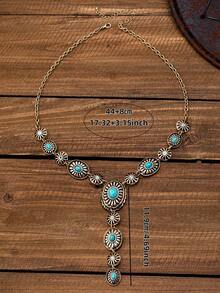 1 pieza Collar en Y de estilo vaquero/vaquera occidental geométrico vintage bohemio con turquesa ovalada, regalo de moda para mujeres - collar - Ver 4