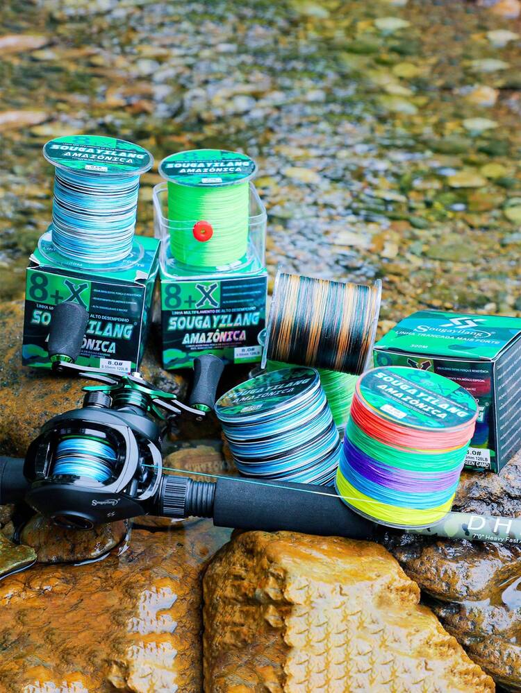 SOUGAYILANG 8 hebras de línea de pesca trenzada PE, 300m, multicolor, [Línea de pesca duradera] Línea de pesca trenzada fuerte y duradera de 8 hebras | 300m/328yd, 15-120lb, patrón camuflaje, polietileno duradero para línea principal, pesca en agua salada - Multicolor - Añade 10