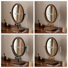 Retro Bedroom Wall-Mounted Mirror, Solid Wood Makeup Mirror, Household Desktop Wooden Chinese-Style Standing And Rotatable Dressing Mirror