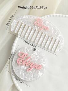2 pièces/set Peigne à cheveux élégant personnalisé - Design en fibre d'acétate vintage avec petit miroir rond personnalisé, texture de faux perle. Peigne à cheveux avec nom personnalisé - Accessoire capillaire unique pour femmes, cadeau parfait pour anniversaire/demoiselle d'honneur/mariée/mère. Accessoires de beauté de Noël, organisateur de voyage, accessoires occidentaux pour femmes - Blanc - Voir 5